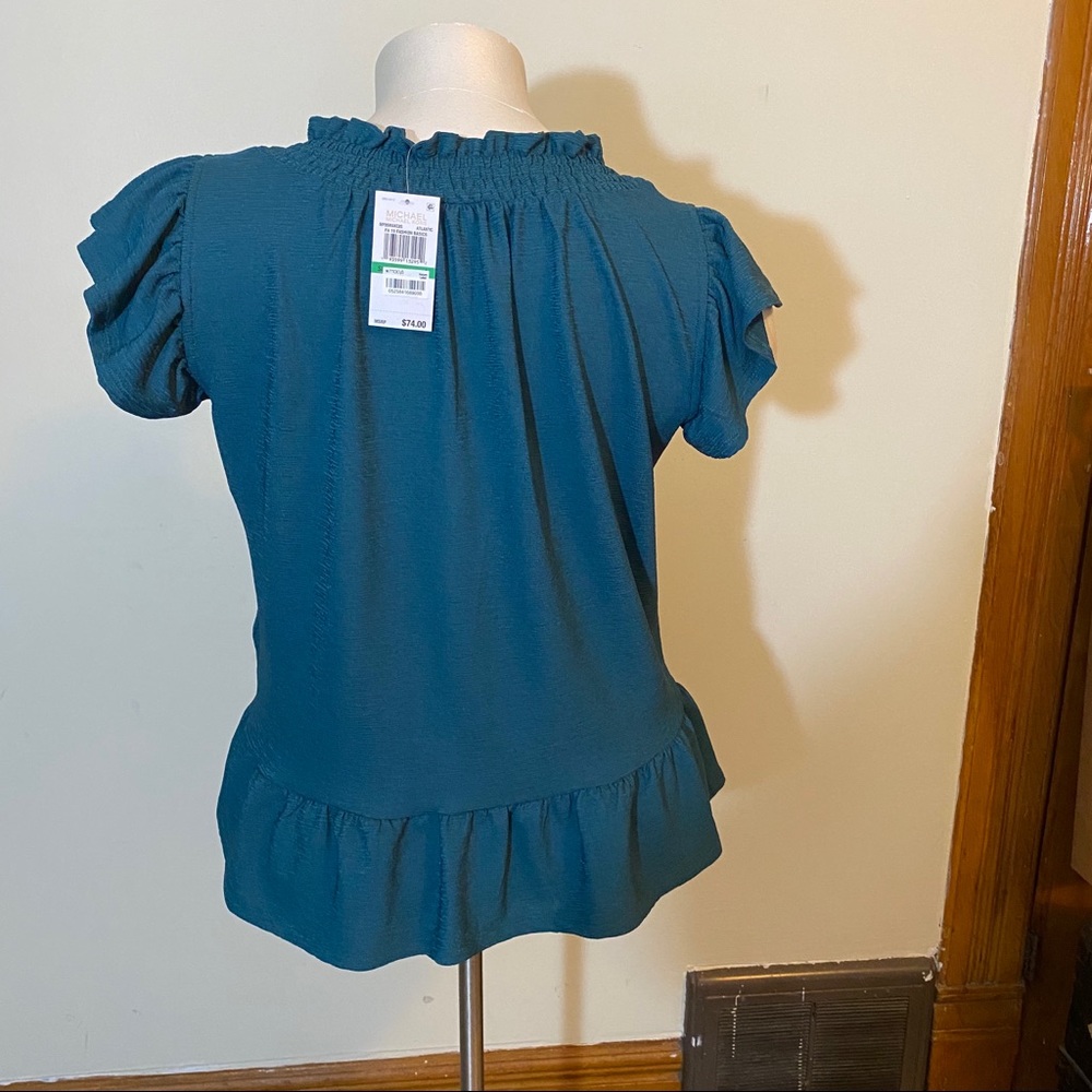 Michael Kors, Teal Green Short Sleeve Blouse - Picture 4 of 5